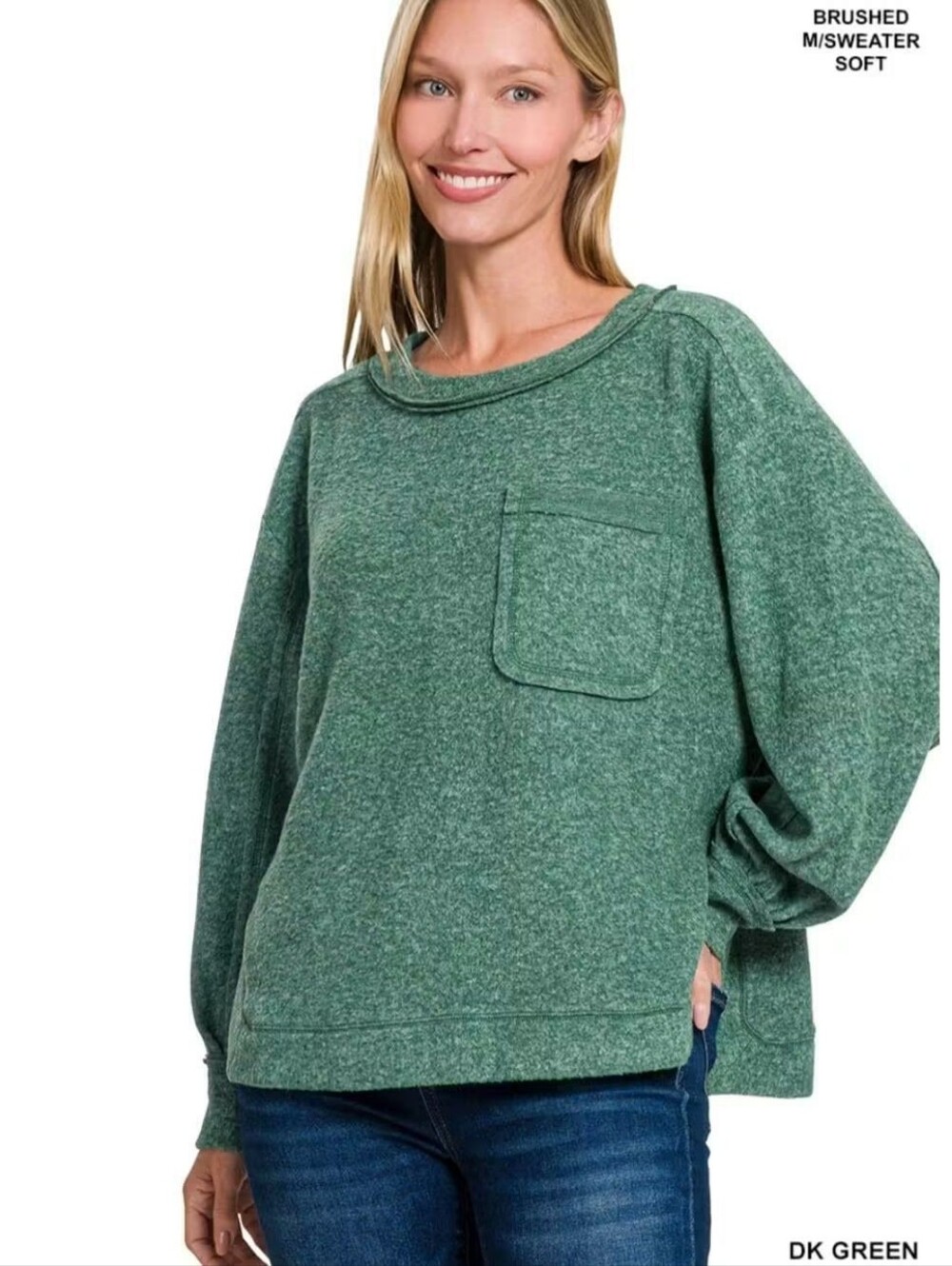 New Zenana Dark Green Brushed Hacci Top